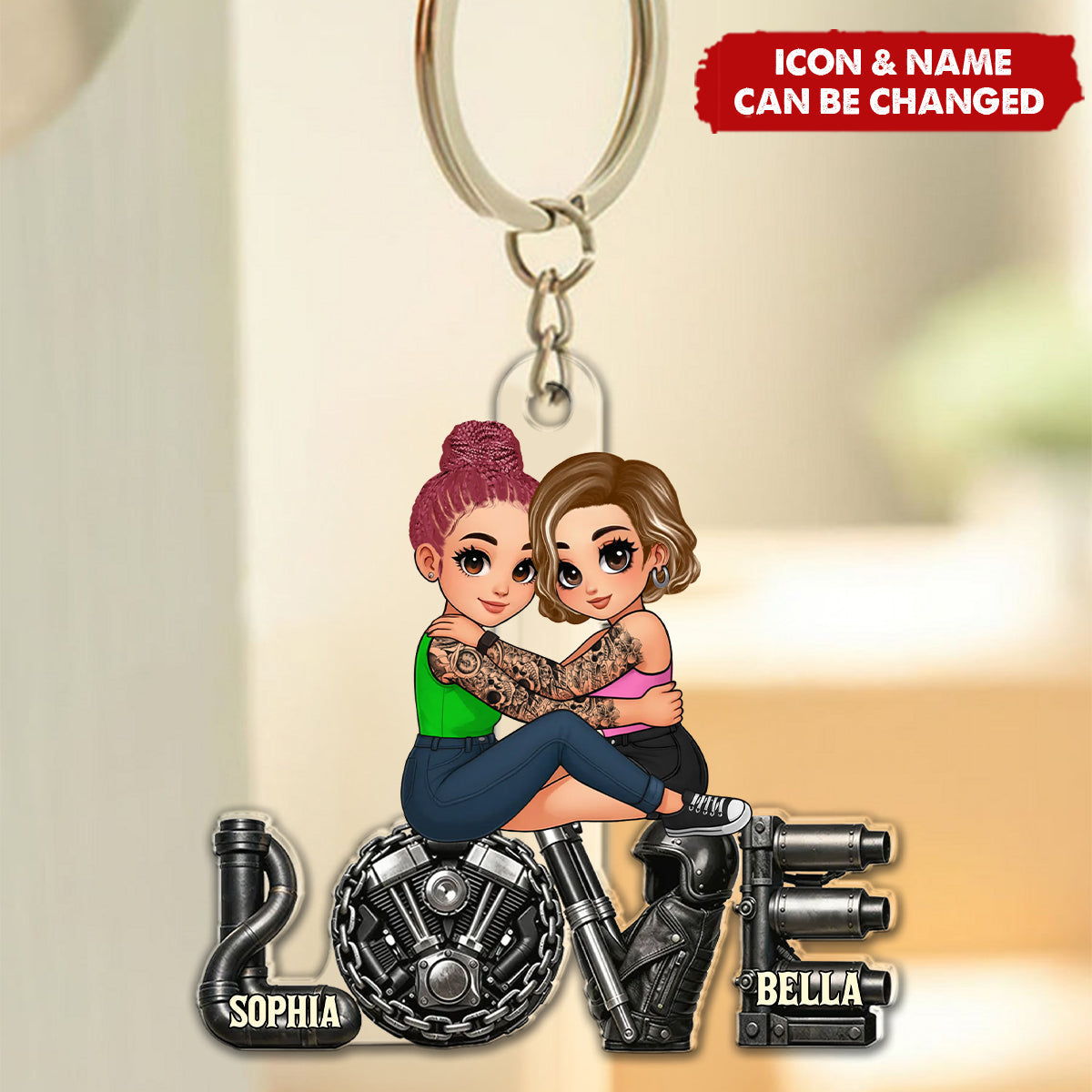 Biker Couple Together - Personalized Acrylic Keychain - Gift For Bikers, Gift For Him, For Her