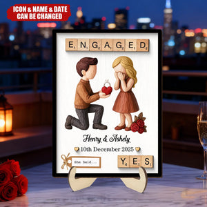 Couple Engagement Proposal - Personalized 2-Layered Wooden Plaque - Heartfelt Gift for Her, for Him