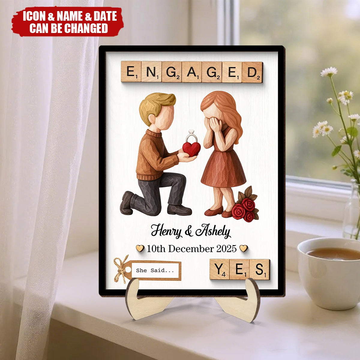 Couple Engagement Proposal - Personalized 2-Layered Wooden Plaque - Heartfelt Gift for Her, for Him