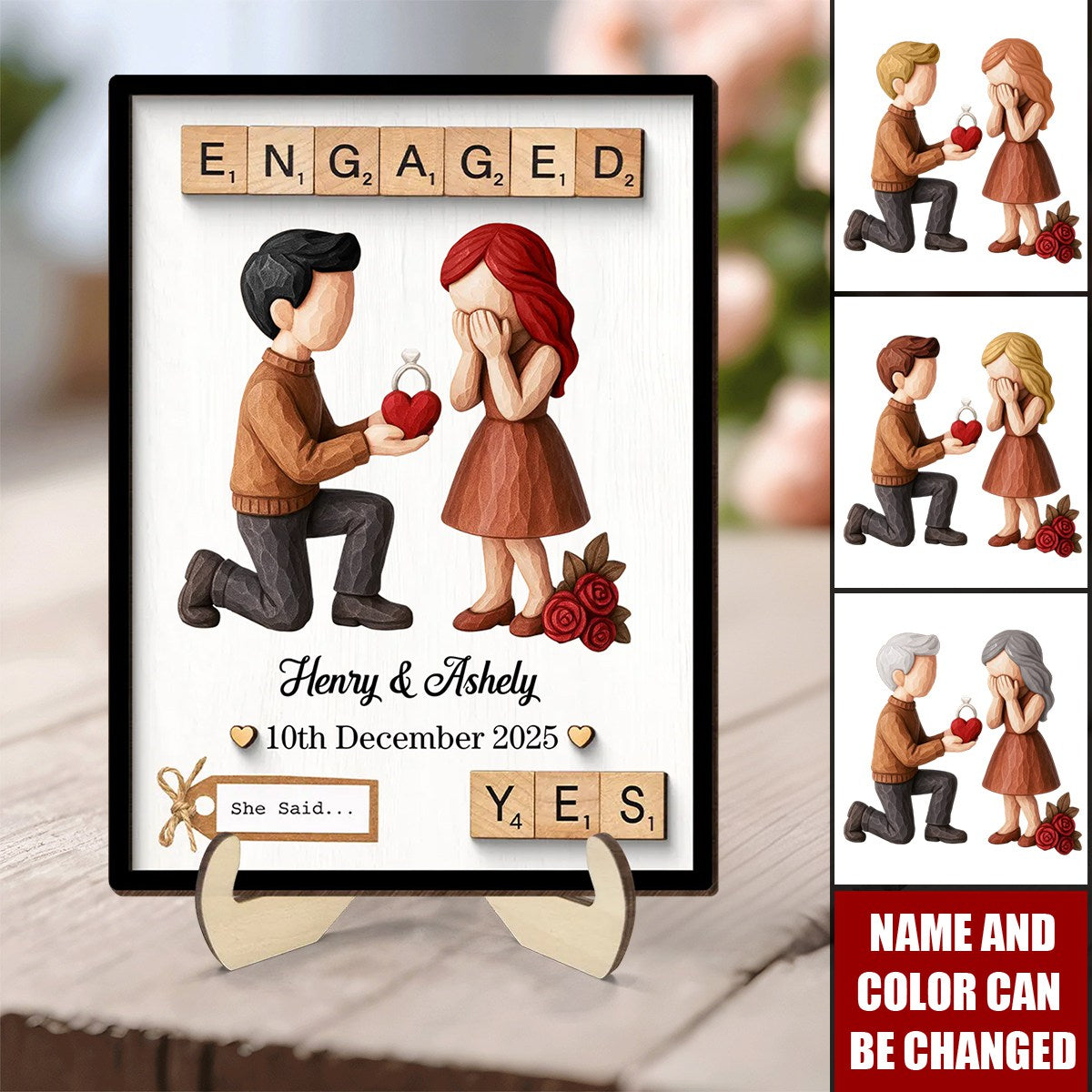 Couple Engagement Proposal - Personalized 2-Layered Wooden Plaque - Heartfelt Gift for Her, for Him