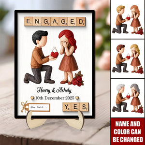 Couple Engagement Proposal - Personalized 2-Layered Wooden Plaque - Heartfelt Gift for Her, for Him