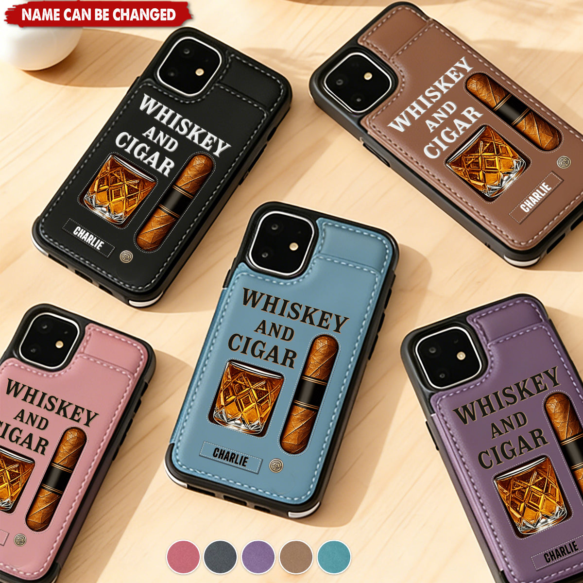 Whiskey & Cigar - Personalized Whisky Wallet Phone Case