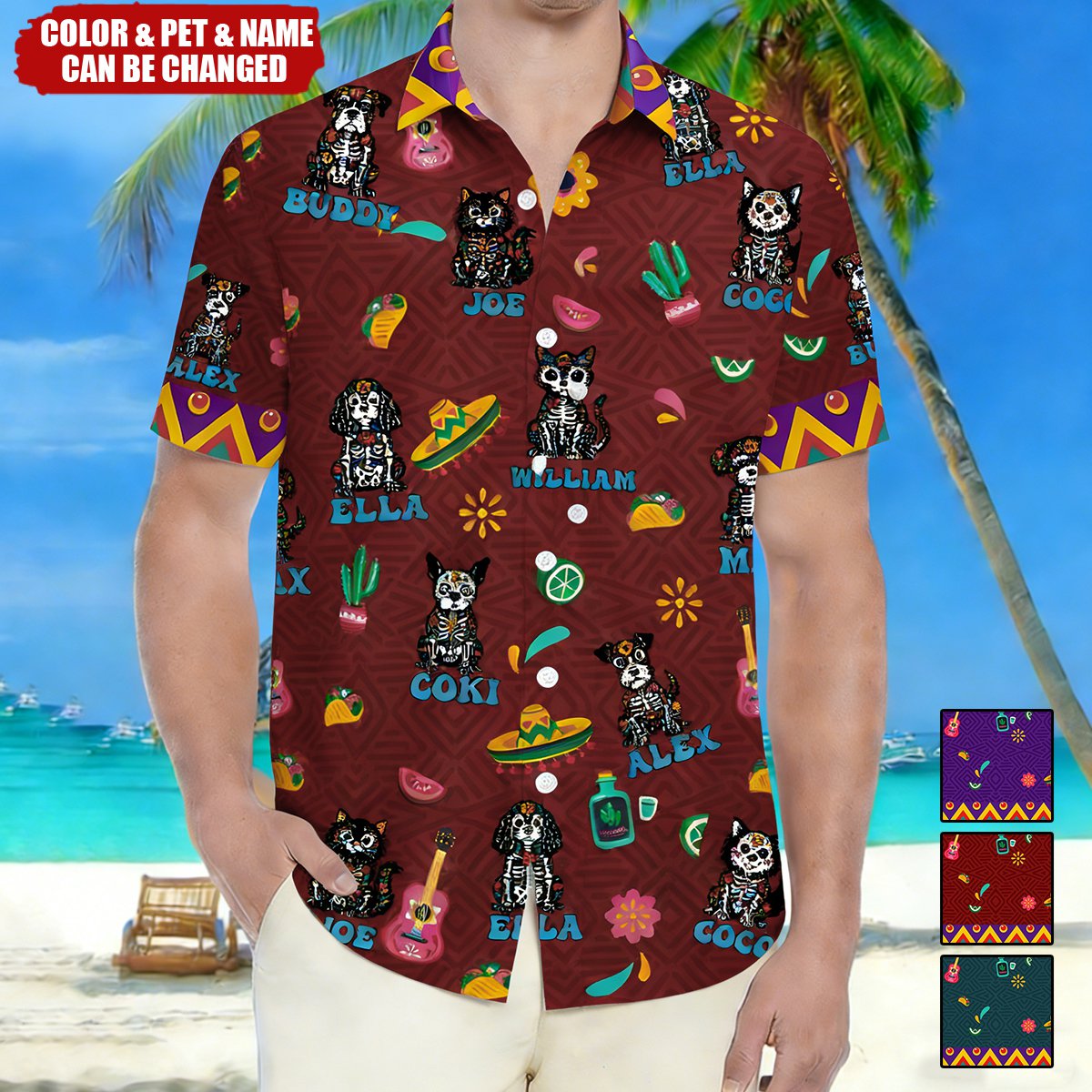 Day Of The Dead Dog Cat Hispanic Mexican Latinos Latinx - Personalized Hawaiian Shirt