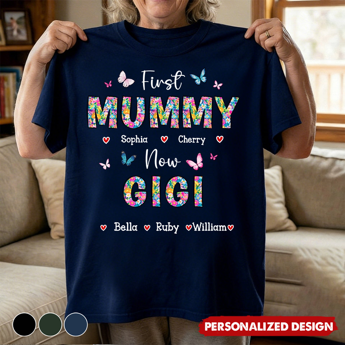 First Mom Now Grandma Floral - Personalized Shirt Gift For Mom