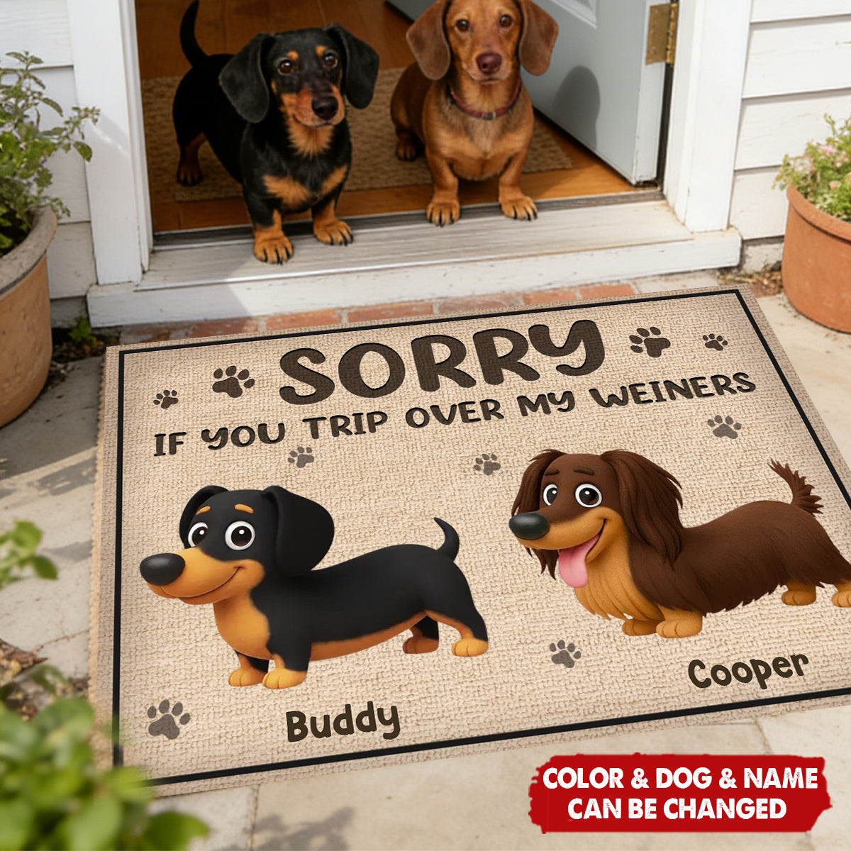 Dachshund Home Decor Decorative Mat - Personalized Birthday Gifts For Dog Lovers, Dog Dad And Mom - Weiner Dogs On Duty