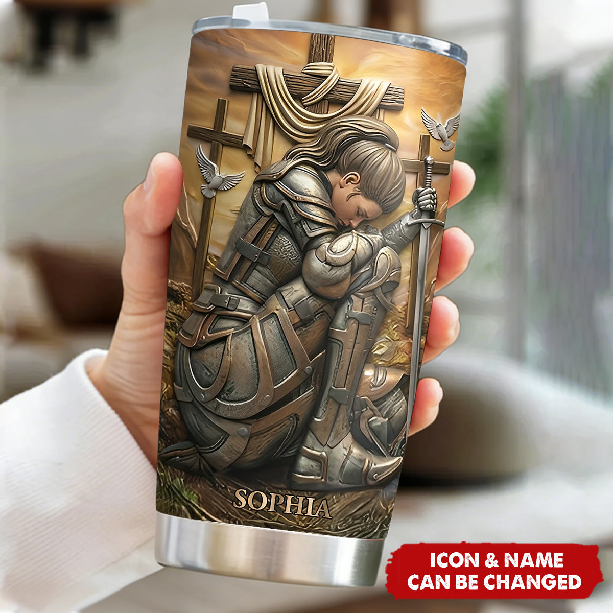 Kneeling Knight Woman Tumbler - Personalized Gifts For Christians