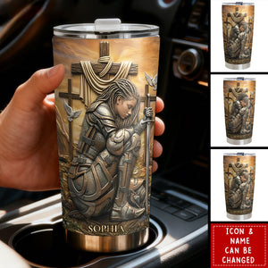 Kneeling Knight Woman Tumbler - Personalized Gifts For Christians