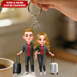 Couple Travel Adventure Traveling Destination 2D Flat - Personalized Acrylic Keychain - Gift for Travelers