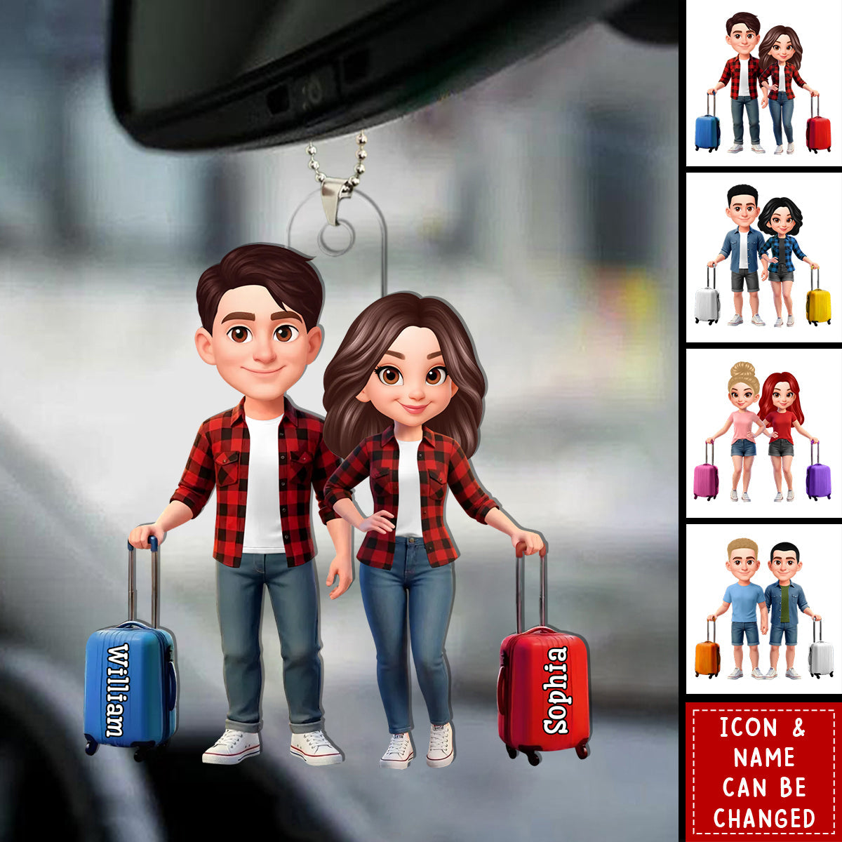 Couple Travel Adventure Traveling Destination 2D Flat - Personalized Acrylic Car Ornament - Gift for Travelers