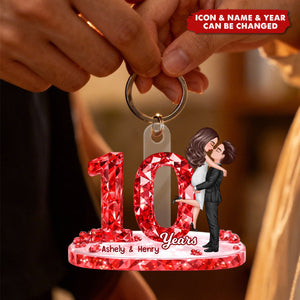 Couple Hugging Kissing Anniversary Date Crystal Effect - Personalized Acrylic Keychain - Sentimental Gift