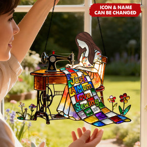 Sewing Mom 1 Layer Suncatcher - Personalized Gifts For Mother's Day Suncatcher Ornament
