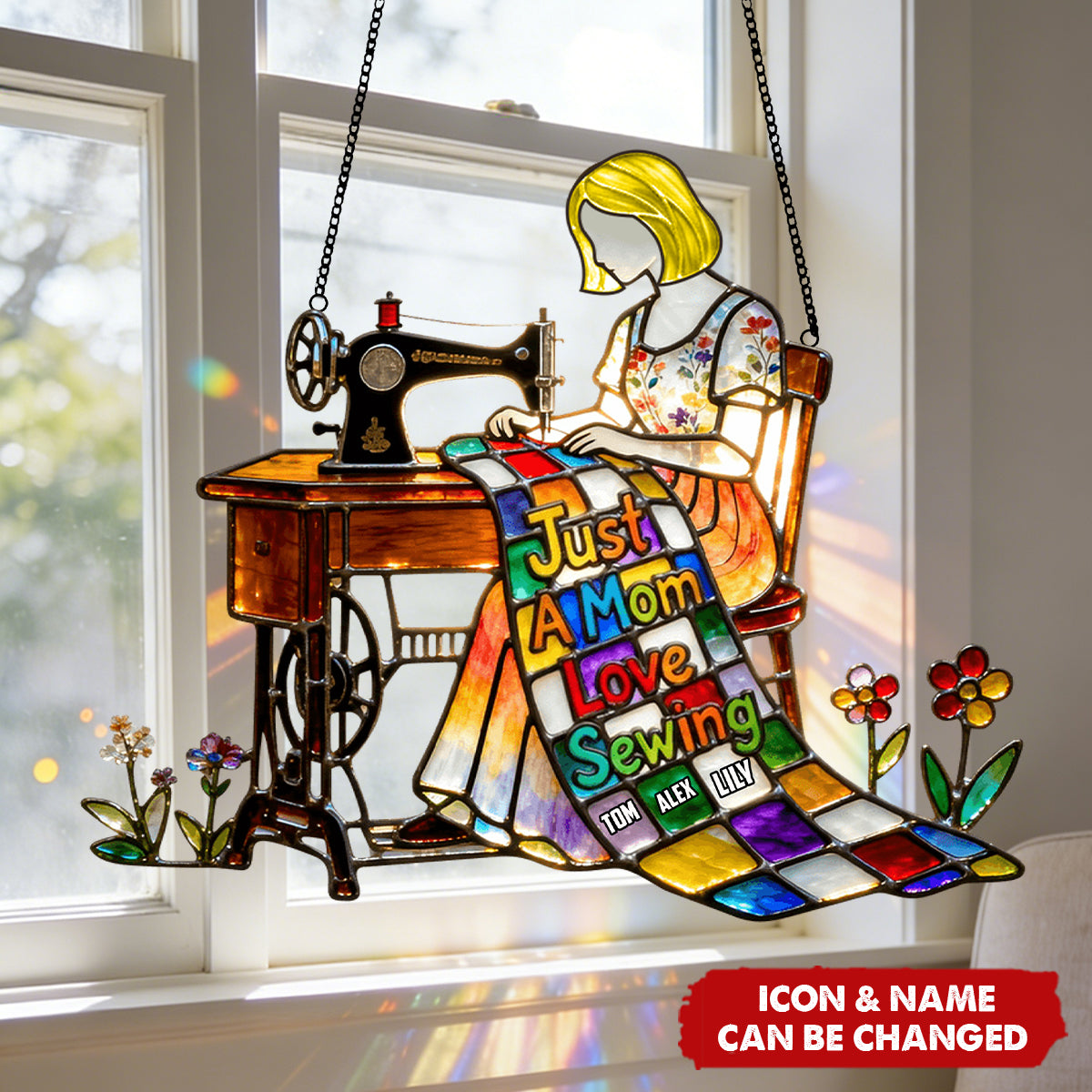 Sewing Mom 1 Layer Suncatcher - Personalized Gifts For Mother's Day Suncatcher Ornament