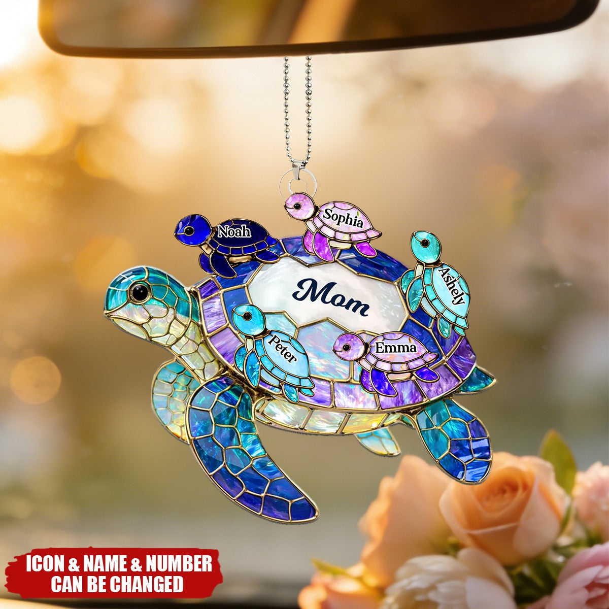 Mom Grandma Sea Turtle - Personalized Acrylic Car Hanger - Mother's Day Gift for Her