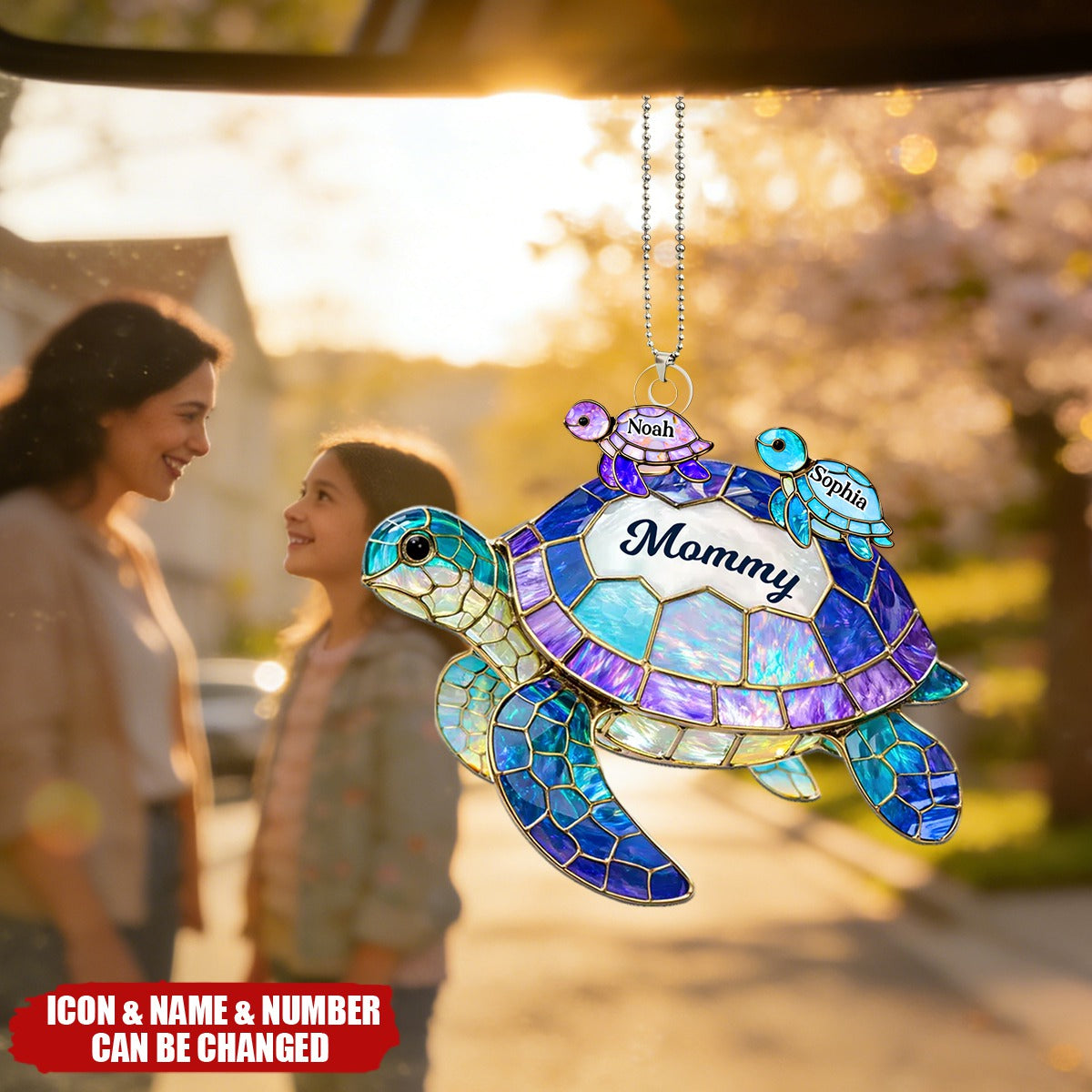Mom Grandma Sea Turtle - Personalized Acrylic Car Hanger - Mother's Day Gift for Her