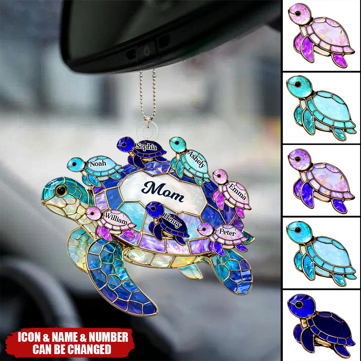 Mom Grandma Sea Turtle - Personalized Acrylic Car Hanger - Mother's Day Gift for Her