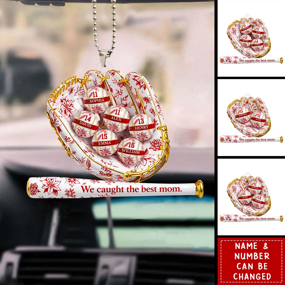 We Caught the Best Mom Toile De Jouy Pattern - Personalized Acrylic Car Hanger - Mother's Day Gift for Mom, Wife