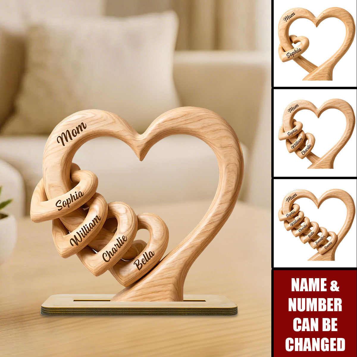 Mom Grandma Heart - Personalized 2-Layered Wooden Plaque - Sentimental Mother's Day Gift for Mom, Wife