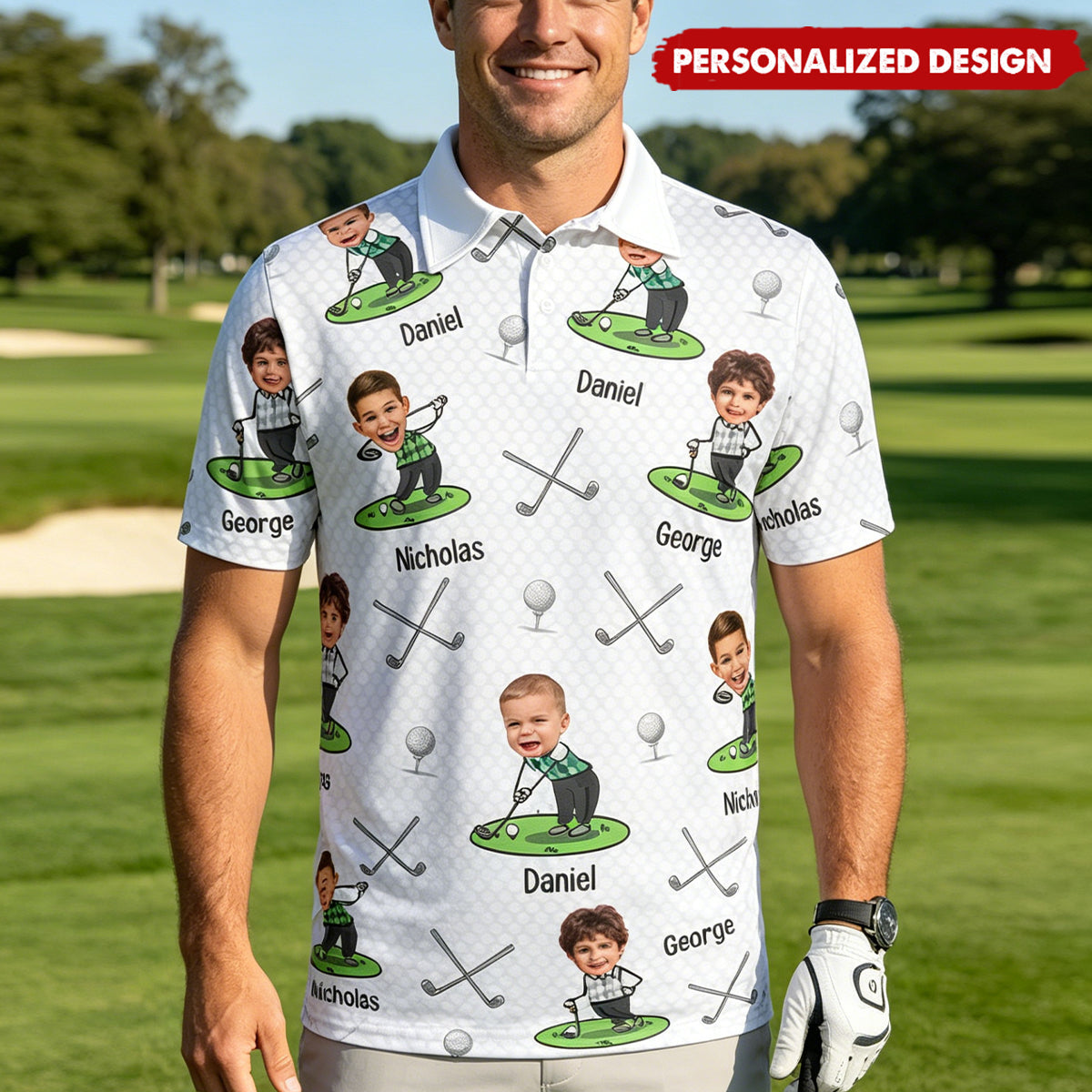 Father's Day Gifts, Golf Lovers Golf Dad Custom Funny Face - Personalized Photo Polo Shirt