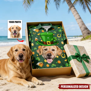 Personalized Photo Hawaiian Shirt - Custom Pet Face St Patrick's Day For Dog Lovers, Cat Lovers