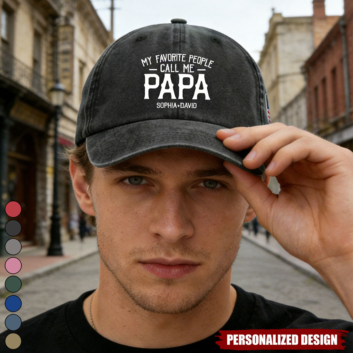 My Favorite People Call Me Papa With Kids, Grandkis' Names - Personalized Distressed Denim Cap