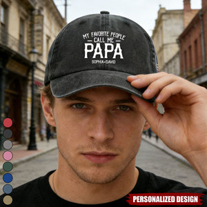 My Favorite People Call Me Papa With Kids, Grandkis' Names - Personalized Distressed Denim Cap