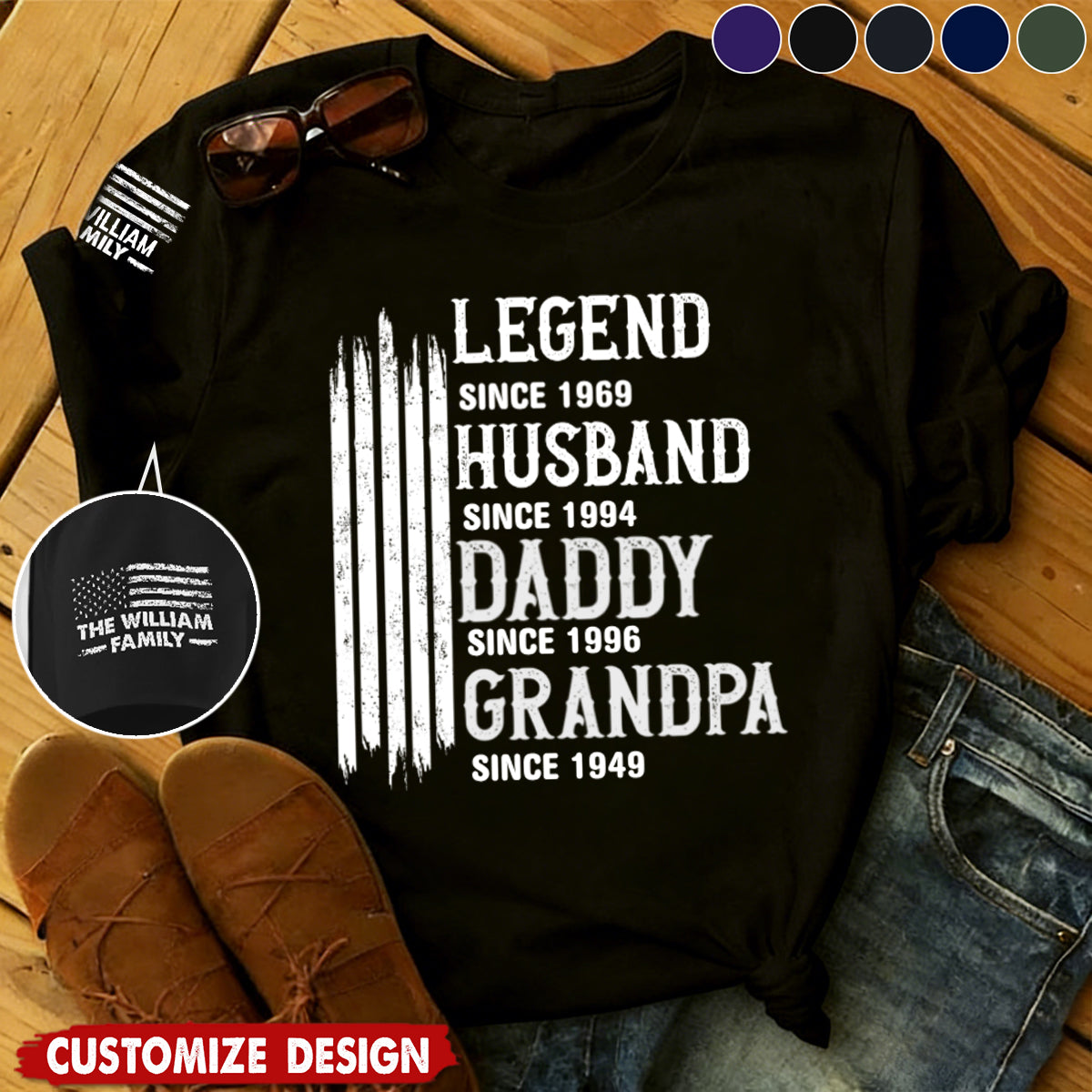 Custom Unisex T-Shirt With Design On Sleeve - Personalized Birthday Gifts For Dad, Grandpa