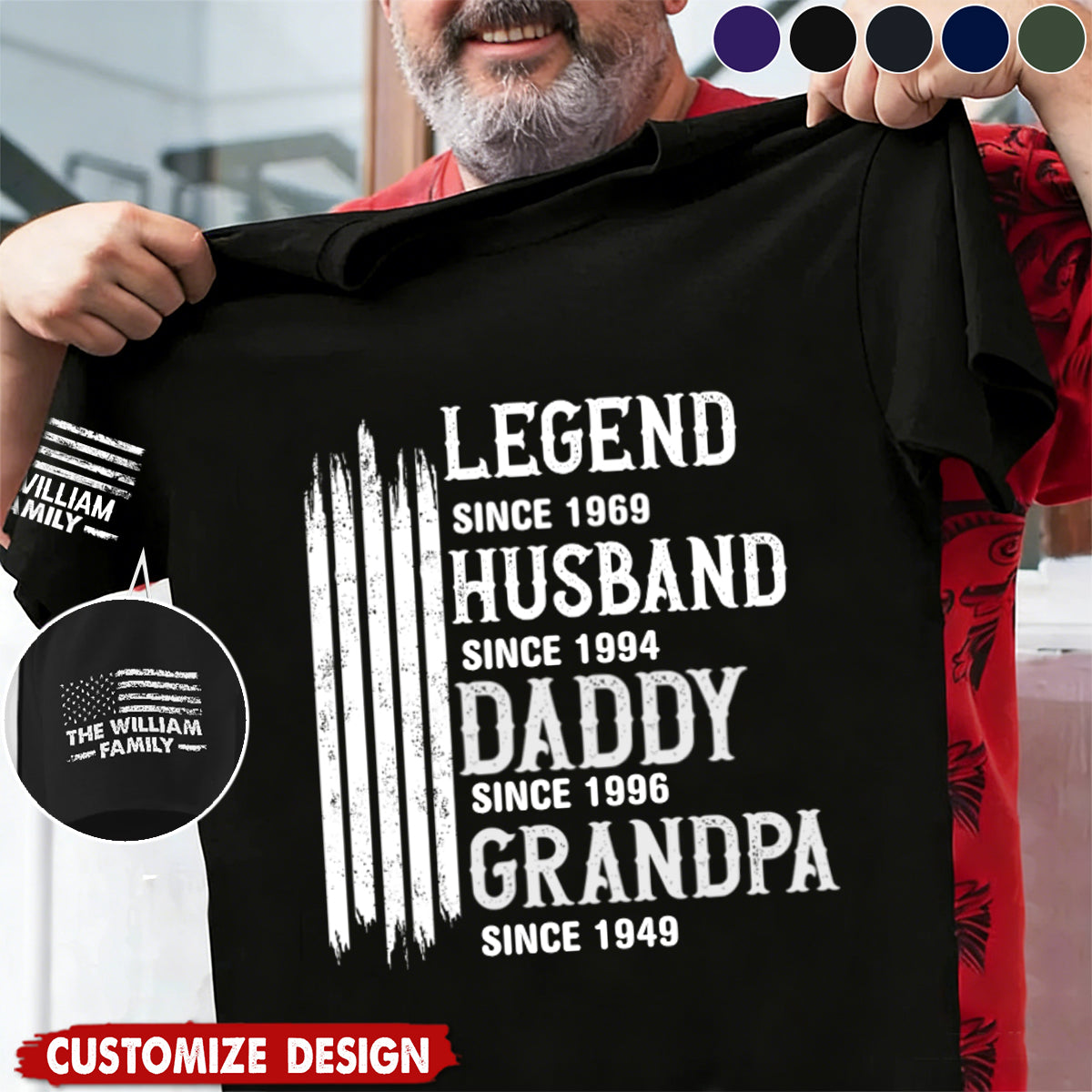 Custom Unisex T-Shirt With Design On Sleeve - Personalized Birthday Gifts For Dad, Grandpa