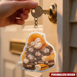 Mother Monkey & Children, Baby Monkey Punch - Personalized Personalized Keychain - Heartfelt Mother's Day Gift for Mom, Wife