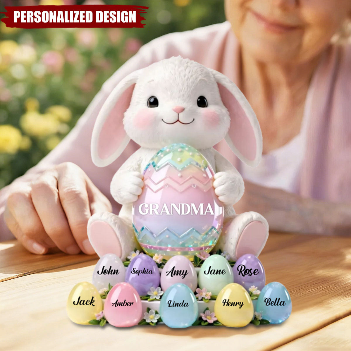 Personalized Bunny Acrylic Block Plaque Heartfelt Easter Gift For Mom, Grandma