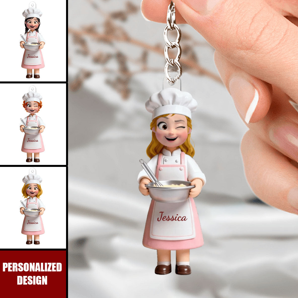 Personalized Baking Girl Acrylic Keychain - Heartfelt Gift Baking Lovers