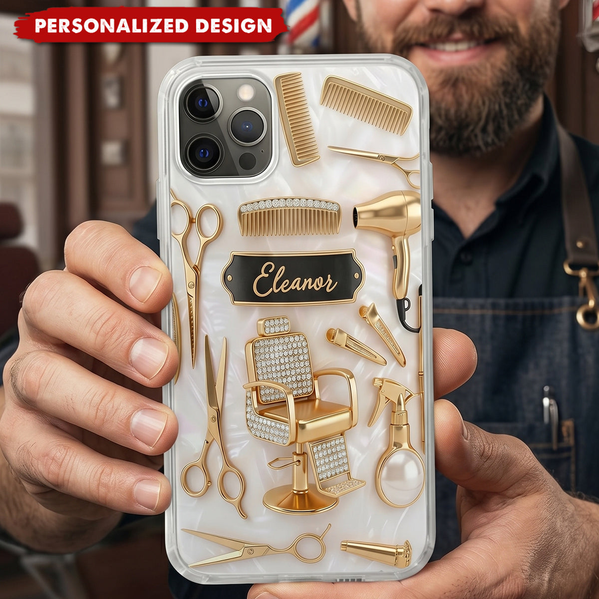 Custom Name Hairstylist 3D Clear Phone Case, Personalized Gift For Hairdresser
