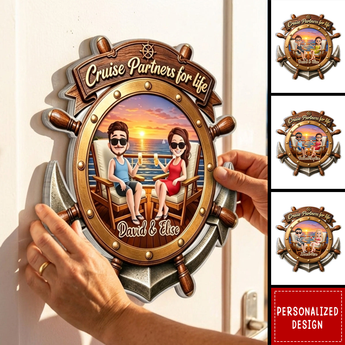 Personalized Cruise Ship Door Magnet - Custom Summer Vacation And Travel Gift for Him And Her, Husband And Wife - Sunset Cruise Vibes
