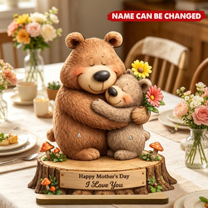 Loving Bears Mom & Kids - Personalized 2-Layered Wooden Plaque - Heartfelt Mother's Day Gift for Mom