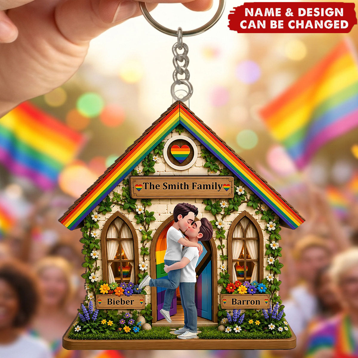 LGBT+ Family House Couple - Personalized Acrylic Keychain - Gift For Couple, Happy Pride Month