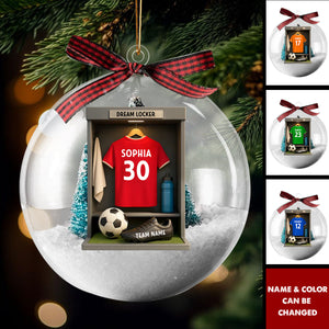 Soccer Jersey Dream Locker - Personalized Snow Globe Ornament - Christmas Gift for Sons, Grandsons, Boyfriends