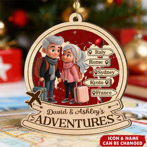 Travel Destination Ornament For Adventure Couple - Personalized Wooden Ornament - Christmas Gift For Him, For Her