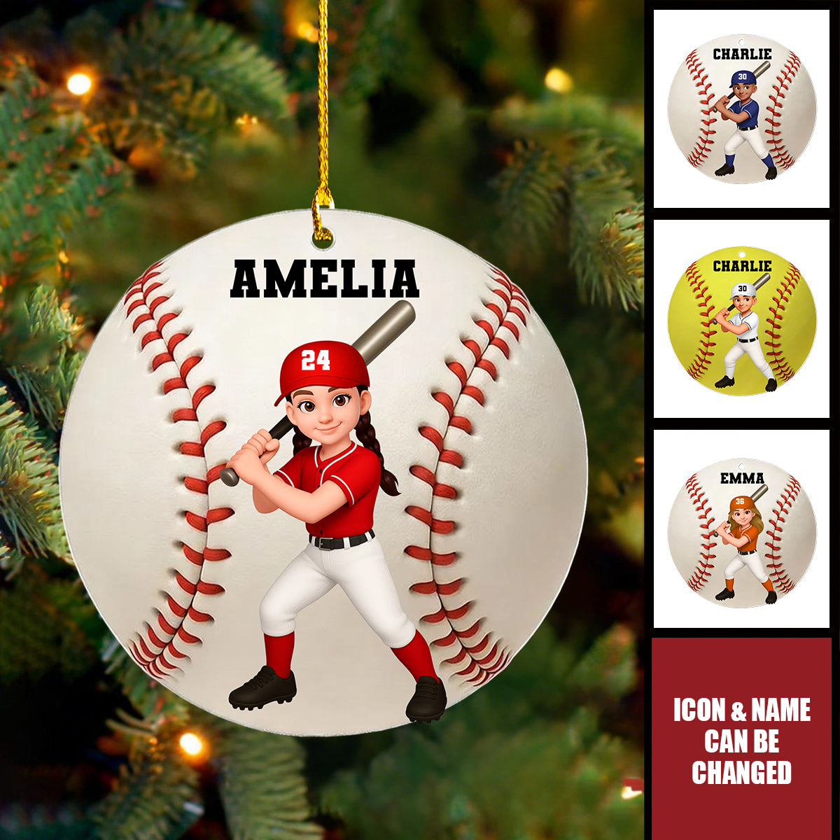 Baseball Softball Girl Boy - Personalized Acrylic Ornament - Christmas Gift For Daughter, Gift For Son