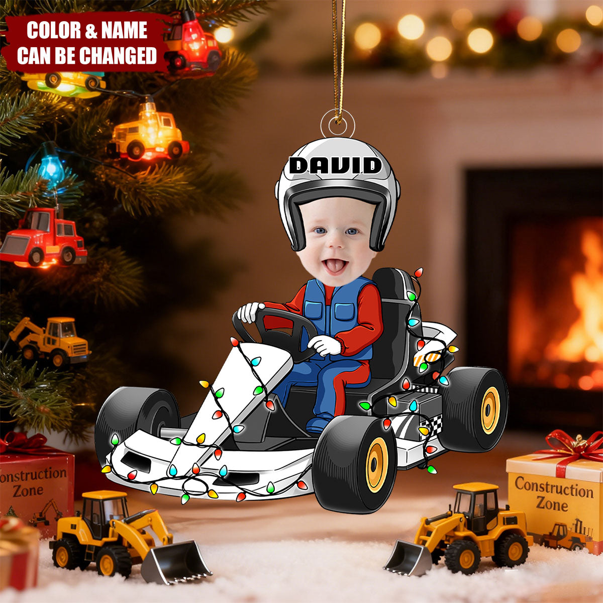 Racing Car Kid Custom Face - Personalized Acrylic Photo Ornament