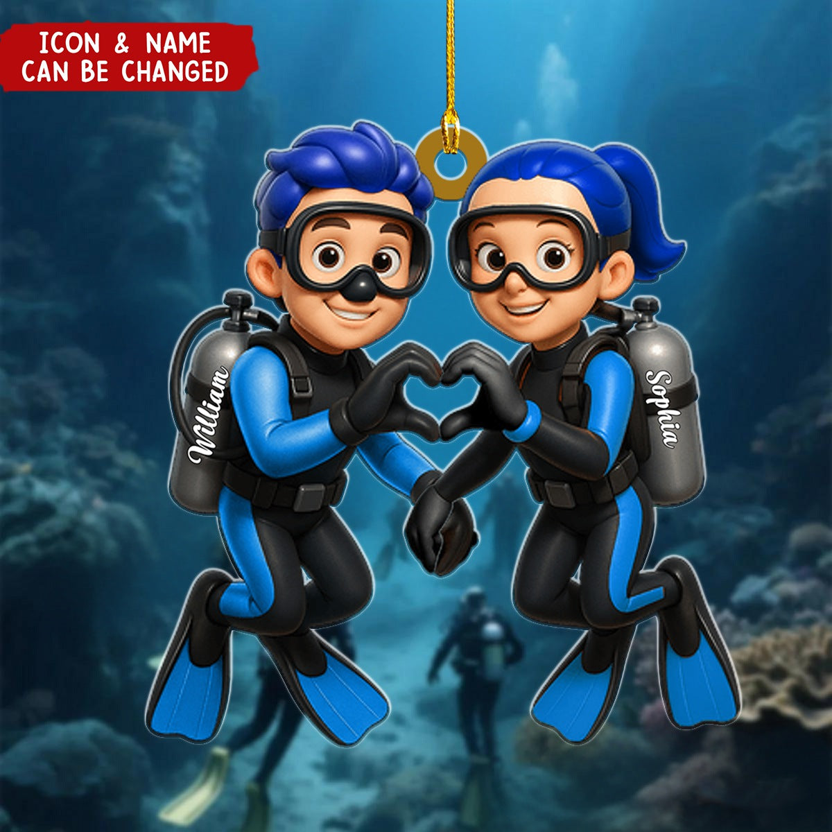 Diving Couple Home Decor, Personalized Christmas Acrylic Ornament