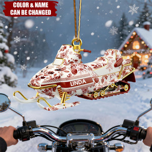 Snowmobile Toile de Jouy Acrylic Ornament - Personalized Christmas Gifts