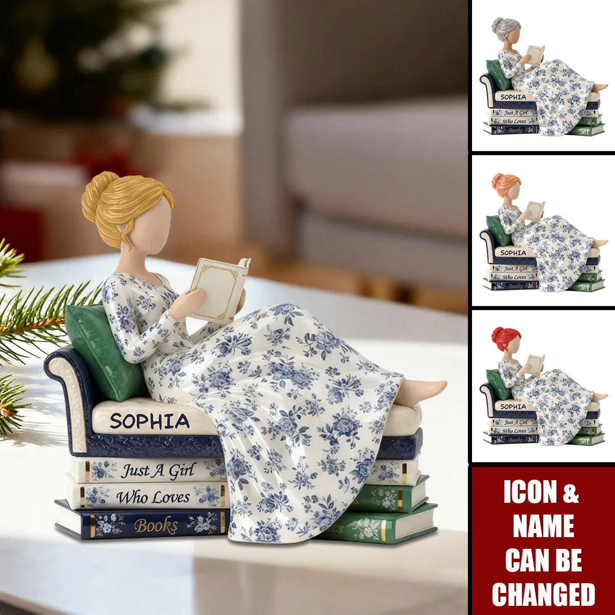 Girl Reading Books On Sofa Toile De Jouy Pattern - Personalized Acrylic Plaque