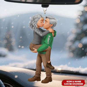 Personalized Romantic Kissing Couple Acrylic Car Ornament - Anniversary Wedding Gifts For Husband And Wife - Love In Every Piece