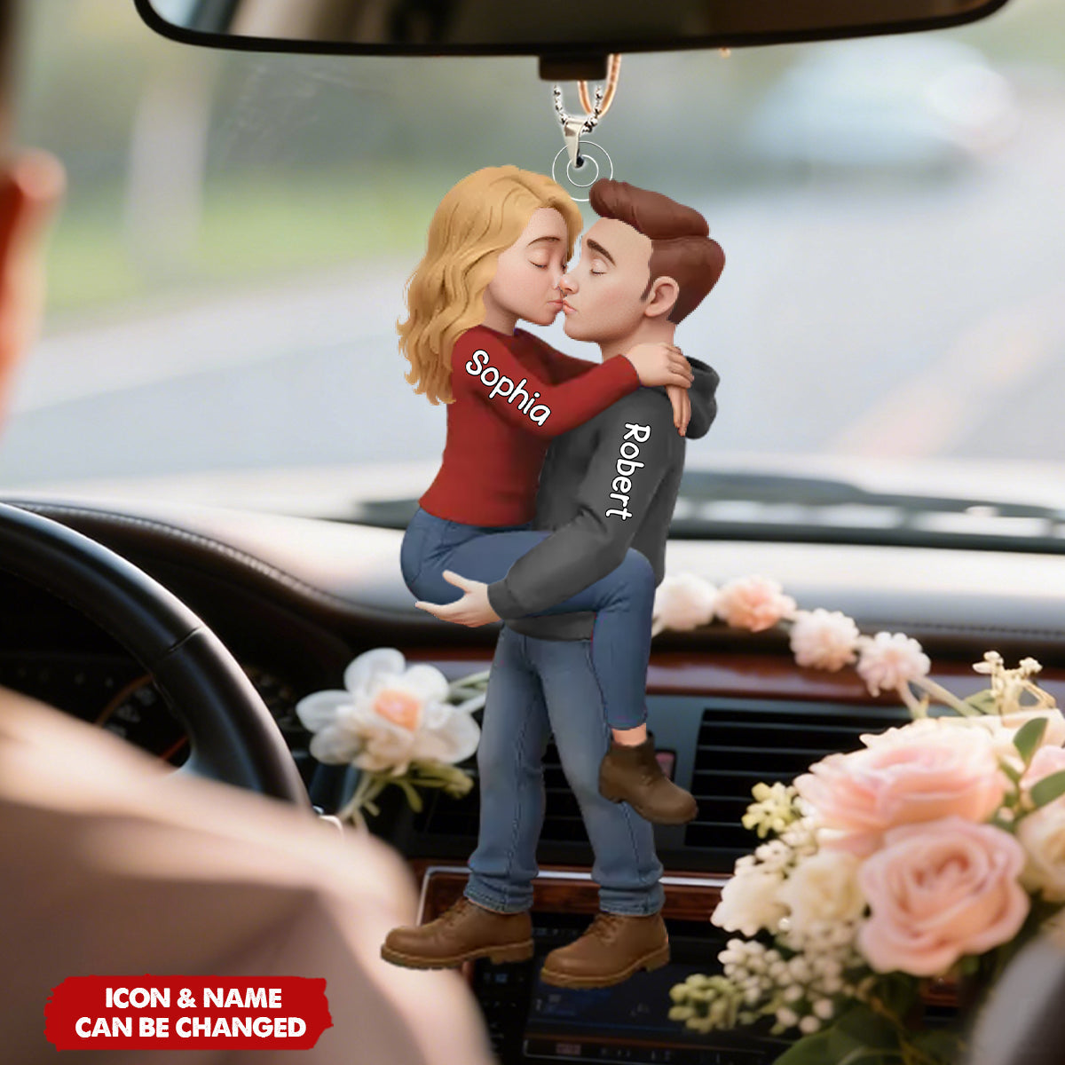 Personalized Romantic Kissing Couple Acrylic Car Ornament - Anniversary Wedding Gifts For Husband And Wife - Love In Every Piece