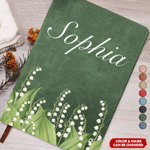 Custom Birth Flower & Name For Her, Wife, Daughter, Sister - Personalized Leather Journal