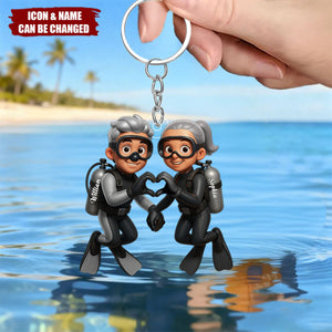 Diving Couple Home Decor, Personalized Keychain