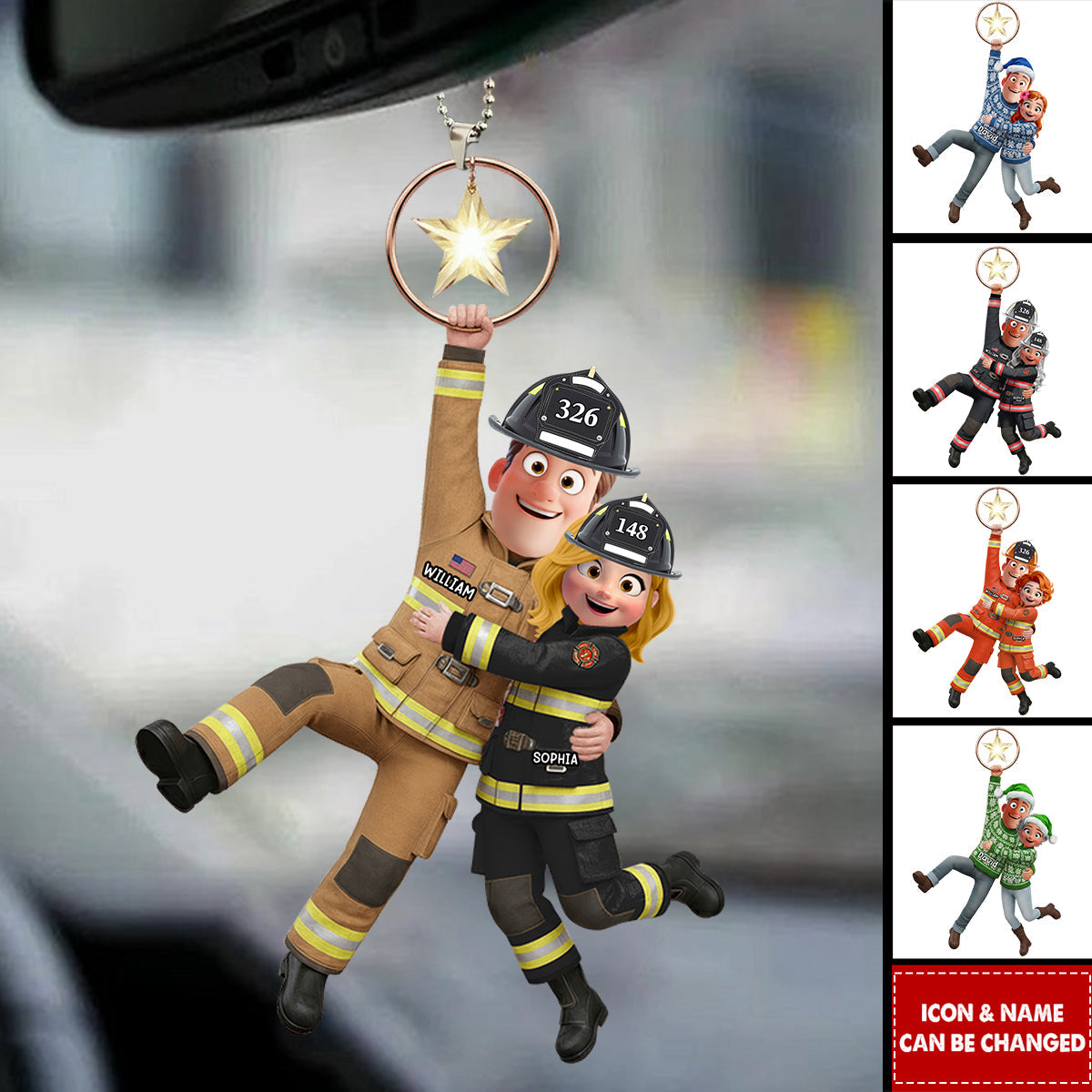 Firefighter Couple Hanging Car Ornament - Personalized Gifts For Couple