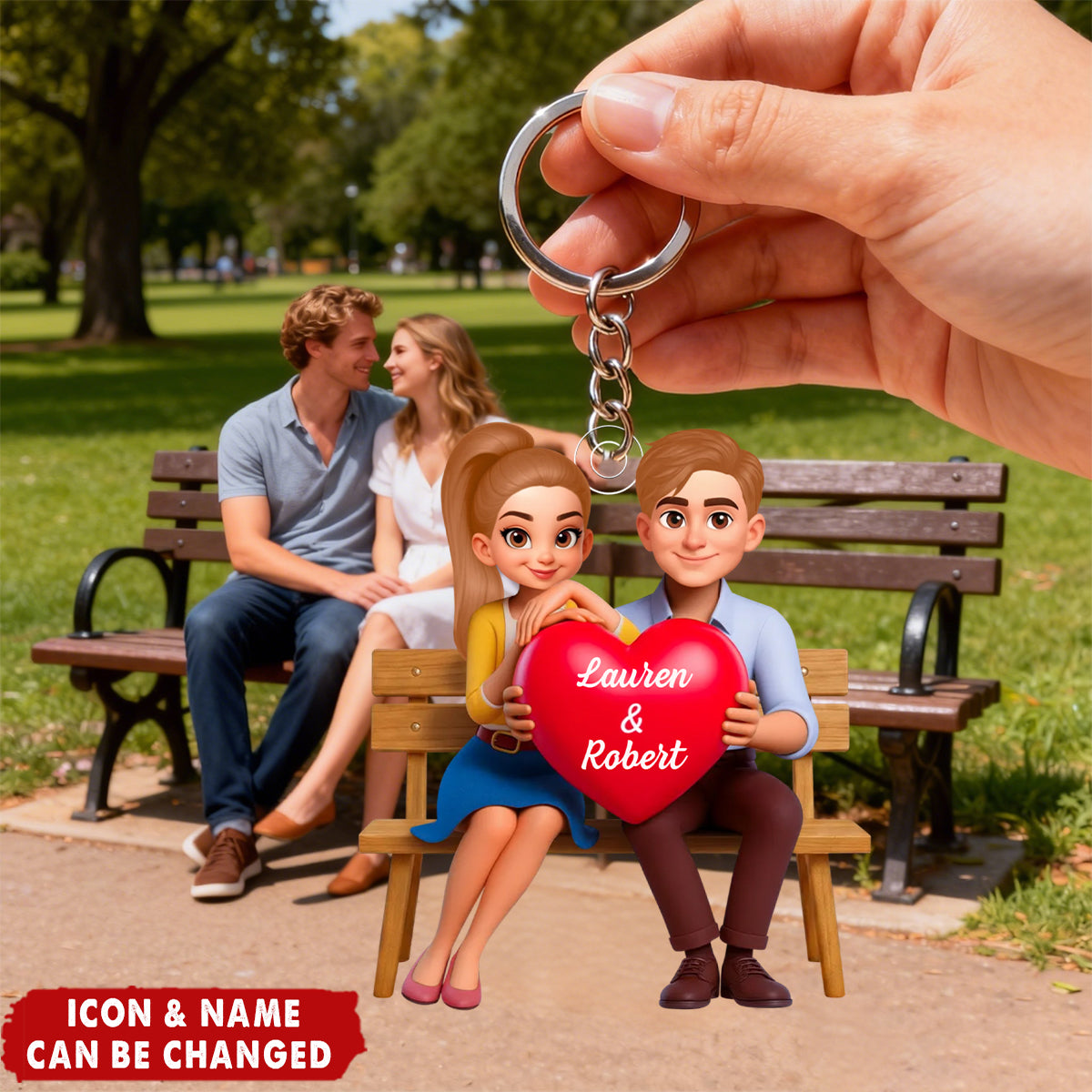 Couple with Red Heart - Personalized Keychain - Gift for Her, for Him