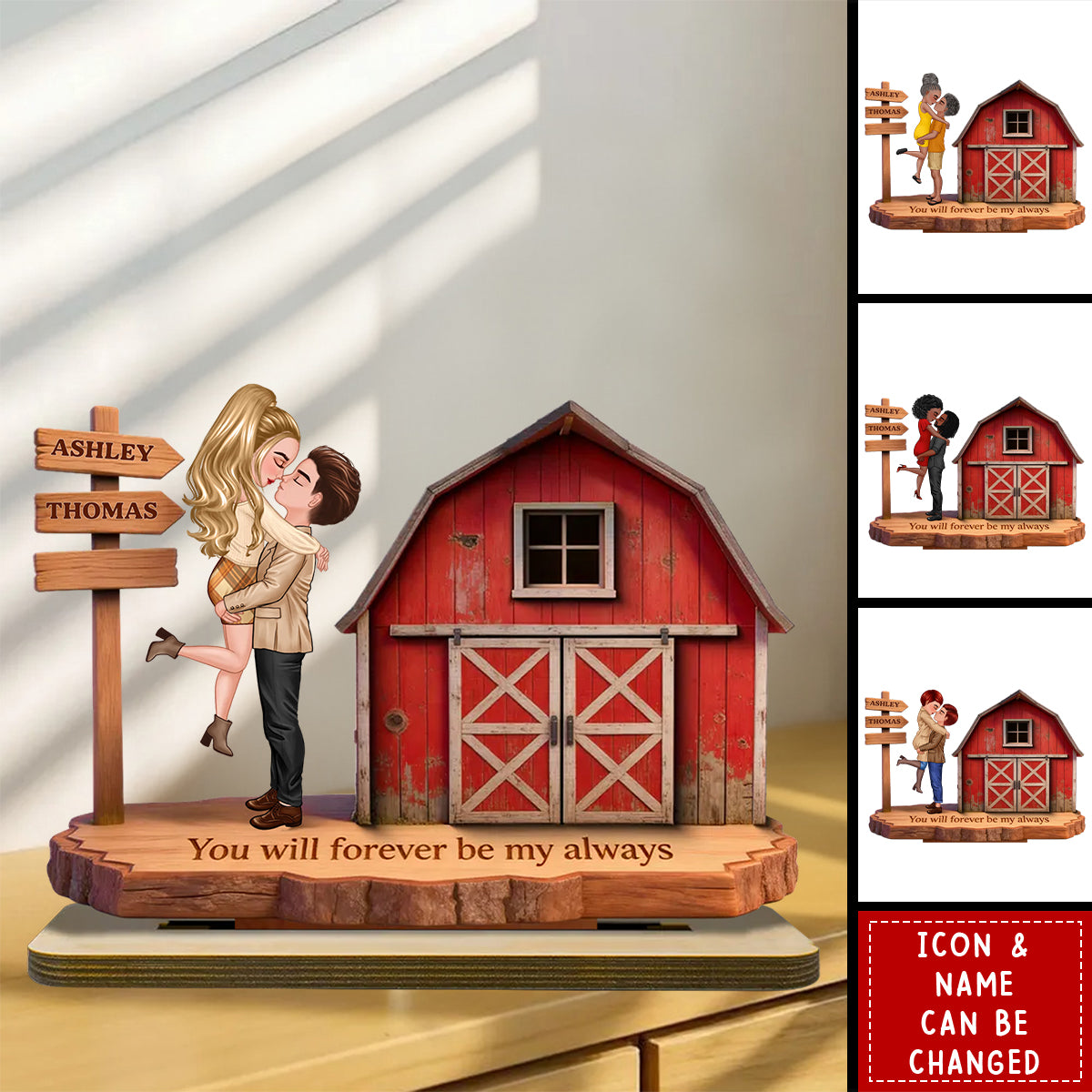 Nostalgia Barn House Eternal Love Couple Sign Posts - Personalized 2-Layer Wooden Plaque - Gift For Couple, Farmhouse Decor