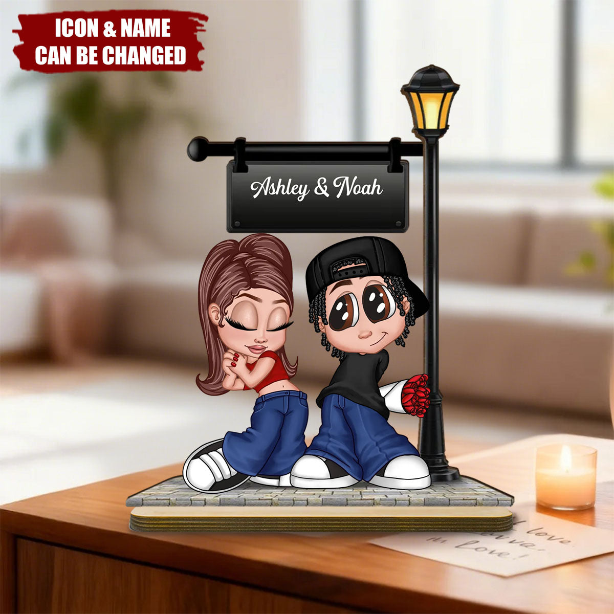 Eternal Love Y2K Couple Under Street Lamp Post - Personalized 2-Layer Wooden Plaque - Gift For Couple, Gift For Him, For Her