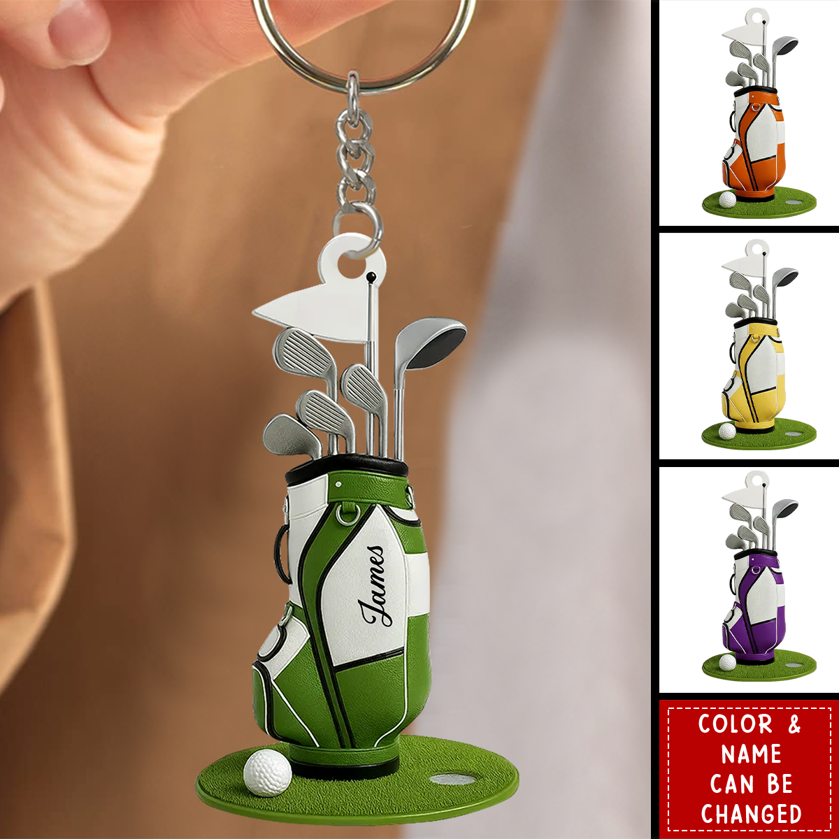 Colorful Golf Bag - Personalized Acrylic Keychain - Gift for Golf Lovers